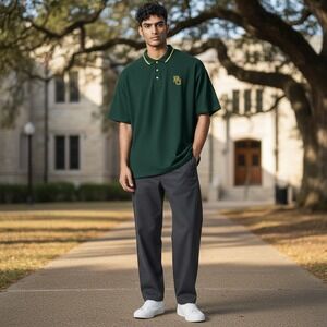 Vintage Baylor Bears Polo Shirt Mens 3XL Tiger Hill‎ Green Yellow Sportswear Top